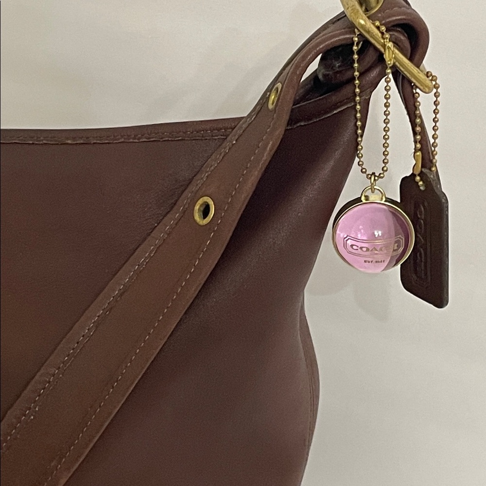 Coach Gold Banded Transparent Sphere and Hang Tag Bag Charm Key Chain Pink Gold - Picture 10 of 10